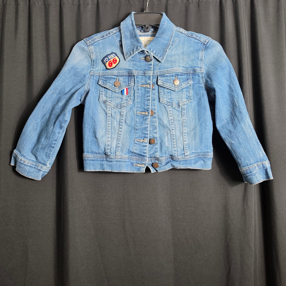 Heritage 1981 H81 Blue Denim Trucker Jacket Patches Route 66 Small petite